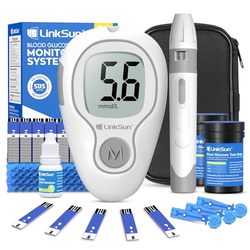 LinkSun 425-3 Blutzuckermessgerät-Set, 100 Teststreifen, 100 Lanzetten, 1 Blutzuckermessgerät, 1 Stechhilfe,1 Glucose-Kontrolllösung, Glucometer für den Heimgebrauch，mmol/L & mg/dL von LinkSun