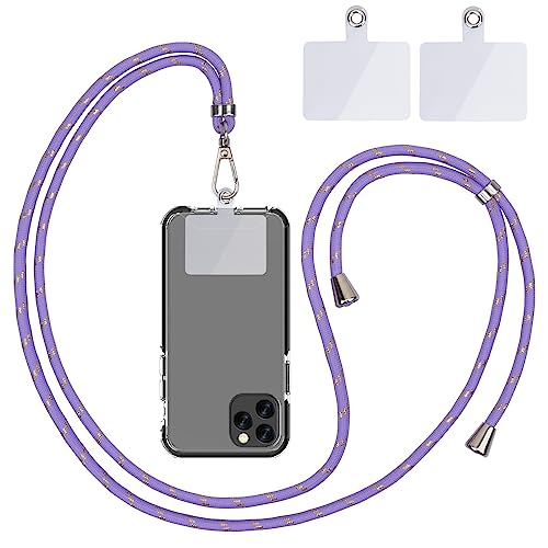 Handykette Universal, Handy Lanyard, Universelles Handy um den Hals hängend mit Pad Handy Lanyard, verstellbar und abnehmbar. (Lila goldene Seide) von Linkbro