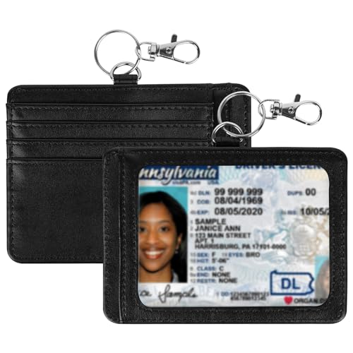 Linkidea 2 Stück Ausweishalter, minimalistische Brieftasche mit 10,2 x 7,6 cm Visitenkartenschutz und Schlüsselbandschlaufe, veganes Leder Kartenhalter mit Kreditkartenfach für Damen und Herren von Linkidea