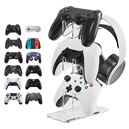 Linkidea Universal 3-Tier-Controller-Ständer und Headset-Ständer, Controller-Zubehör mit Kristallstruktur, Controller-Ständer, Gaming-Zubehör, kompatibel mit Xbox One X Switch, PS4, PS5, PC (Weiß) von Linkidea