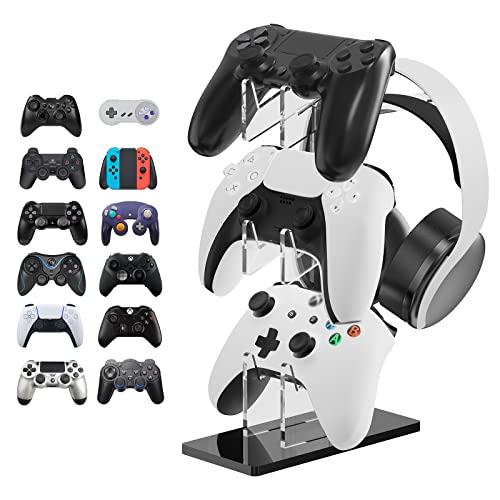 Linkidea Universal 3-Tier-Headset-Ständer und Controller-Ständer Gaming-Zubehör, kompatibel mit PS5 DualSense Edge, Xbox Elite/Core Wireless, Switch Pro Controllern (Schwarz) von Linkidea