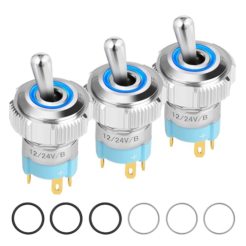Linkstyle 12V LED Kippschalter, wasserdicht SPST 20A ON/OFF beleuchteter Kippschalter mit blauem Licht für Auto Marine RV, 3 Stück von Linkstyle