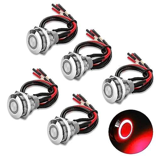 5Pcs 19mm 12V wasserdicht ON Off Latching Druckknopfschalter mit Kabelbaum und Led-Anzeige, 24V vorverdrahtet SPDT Selbstverriegelung 4 Pin Marine Metallschalter für Boote Autos LKW (rot) von Linkstyle