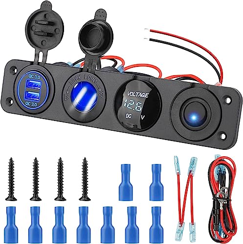 Auto Ladegerät Schalttafel, 12V Dual USB Ladebuchse Zigarettenanzünder Adapte mit LED Digital Voltmeter ON/OFF Kippschalter Zigarettenanzünder Steckdose Toggle Panel für LKW Auto Marine Boote RV von Linkstyle