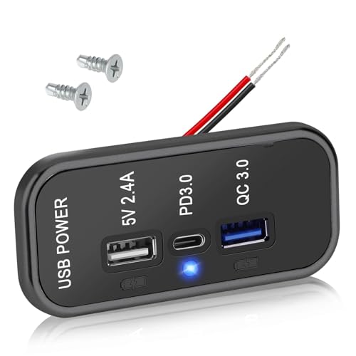 Linkstyle 3 Ports 12V USB Steckdose, PD3.0 Typ C, QC3.0 USB 2.4A USB A Ladebuchse, Auto Strom Schnellladeadapter für Auto Marine von Linkstyle