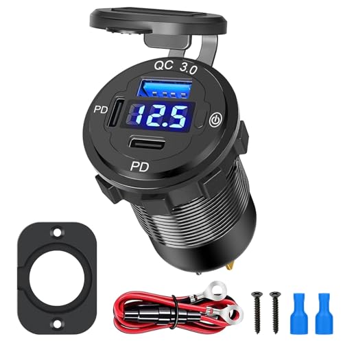 Linkstyle USB Auto Ladebuchse, 72W QC3.0 & Dual PD USB C Ladegerät Power USB Outlet Panel mit Schalter LED Voltmeter für 12V Fahrzeuge Linkstyle USB Auto Ladebuchse, 72W QC3.0 & Dual PD USB C Ladegerät Power USB Outlet Panel mit Schalter LED Voltmeter für 12V Fahrzeuge von Linkstyle