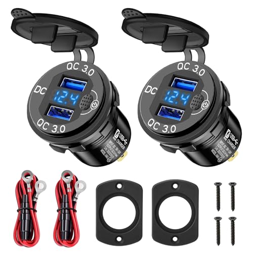 Linkstyle USB Auto Ladebuchse, Dual QC3.0 USB Ladegerät Steckdose mit LED Voltmeter für 12V/24V Fahrzeuge,Blau 2Stück von Linkstyle