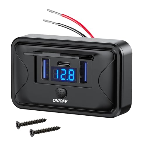 Linkstyle USB Auto-Ladesteckdose, Dual 18W USB A & 36W PD Typ C Schnellladesteckdose Panel mit Voltmeter & Schalter für Auto Marine von Linkstyle