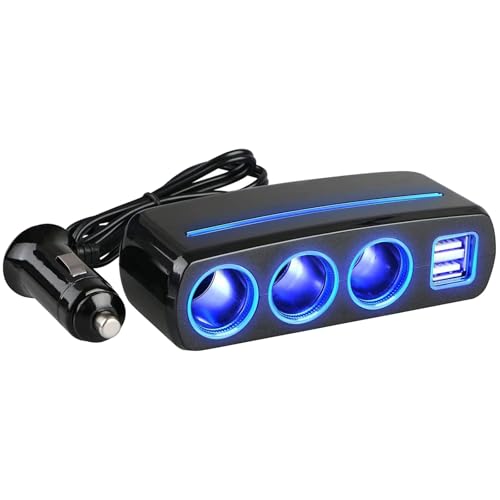 QC 12V/24V Auto Ladegerät Zigarettenanzünder with 3 Steckdose und 2-Port USB, 120W LED Kfz-Handyladegerät Adapter für GPS Dash Cam iPhone Android Tablet Marine von Linkstyle