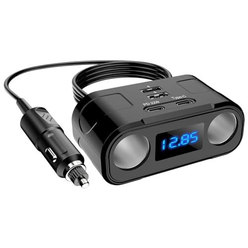 USB C Auto Ladegerät Adapter, Dual QC3.0 & PD Zigarettenanzünder Splitter mit LED Voltmeter, 12V/24V DC Auto-Ladegerät Schnellladung Steckdose für Handys GPS Fahrzeug Geräte von Linkstyle