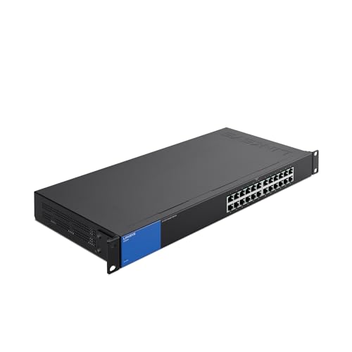 Linksys Business LGS124 24-Port Rackmount Gigabit Ethernet Unmanaged Netzwerk-Switch I Metallgehäuse, Schwarz/Blau von Linksys