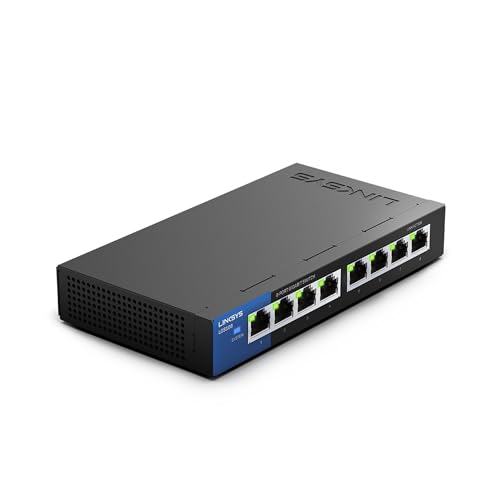 Linksys LGS108-EU 8-Port Unmanaged Gigabit-Netzwerk-Switch – Ethernet-Switch/Hub mit Metallgehäuse, Splitter – Platzierung an der Wand oder auf dem Schreibtisch im Büro oder zu Hause, Plug-and-Play von Linksys