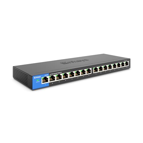 Linksys LGS116-EU 16-Port Unmanaged Gigabit-Netzwerk-Switch – Ethernet-Switch/Hub mit Metallgehäuse, Splitter – Platzierung an der Wand oder auf dem Schreibtisch im Büro oder zu Hause, Plug-and-Play von Linksys