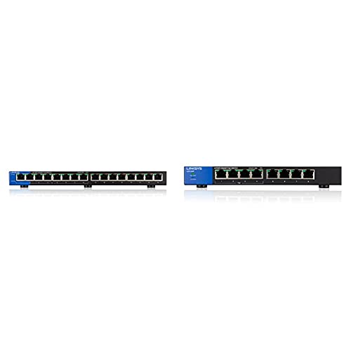 Linksys LGS116P-EU 16 Port Unmanaged Gigabit Netzwerk Switch (8 Port PoE+) & Administrativer Gigabit-Switch für Profis schwarz 8 Port mit PoE von Linksys