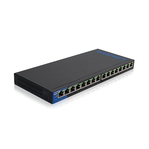 Linksys LGS116P-EU 16-Port Unmanaged Gigabit-Netzwerk-Switch mit 8 PoE+-Ports, Ethernet-Splitter – bis zu 1000 Mbit/s für Büros und zu Hause, IP-Überwachung – Platzierung auf dem Schreibtisch von Linksys