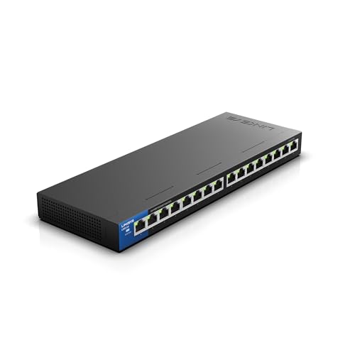 Linksys LGS116P-EU 16-Port Unmanaged Gigabit-Netzwerk-Switch mit 8 PoE+-Ports, Ethernet-Splitter – bis zu 1000 Mbit/s für Büros und zu Hause, IP-Überwachung – Platzierung auf dem Schreibtisch von Linksys