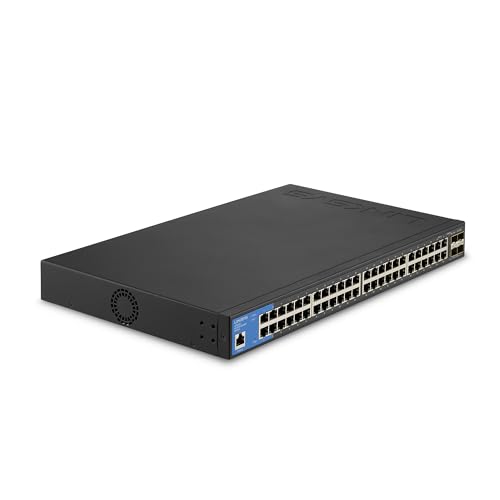 Linksys LGS352C-EU 48-Port Gigabit Managed Netzwerk-Switch mit 4 10G-Uplink-SFP+-Steckplätzen – Smart Ethernet-Hub / Splitter mit Metallgehäuse, Befestigung auf dem Schreibtisch oder an der Wand von Linksys