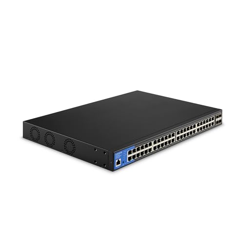 Linksys LGS352MPC-EU 48-Port Gigabit-Netzwerk-PoE+-Switch, 740 W, 4 10G-Uplink-SFP+-Steckplätze – Smart Managed Ethernet-Switch Hub mit Metallgehäuse, Befestigung auf dem Schreibtisch oder an der Wand von Linksys