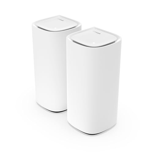 Linksys Velop Pro WiFi 6E Mesh-System MX6202-KE – Cognitive Mesh-Router mit 6-GHz-Band-Zugriff und 5,4 Gbit/s – Mesh-Abdeckung für bis zu 550 m² und 400 Geräte – 2er-Pack von Linksys