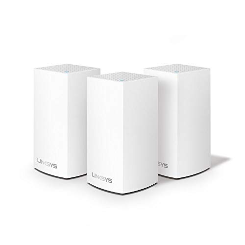 Linksys Velop WHW0103 Dual Band Whole Home Mesh WiFi 5 System (AC1300) – WLAN-Router, Extender und Booster bis zu 4.500 m² Abdeckung für 45+ Geräte mit MU-MIMO und Kindersicherung, 3 Stück, Weiß von Linksys