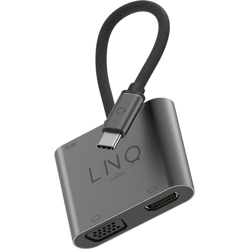 LINQ Connects 4in1 4K HDMI-Leistungsadapter mit PD, USB-A und VGA-4K-HDMI-Ausgang, HDMI 2.0, bis 4K/60Hz, USB-C-PD-PD bis zu 100W, USB-A-Daten bis zu 5 GBPS, USB3.2 Gen1 Torpoort, b/z 2k 60 Hz, grau von Linq Connects