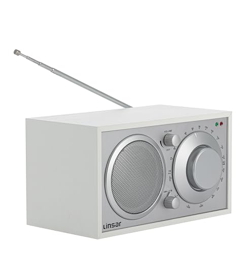 Linsar Küchenradio - Zeitloses Holz-Design, Nostalgie - Analoge Einstellung AM/FM, Eingebauter Mono-Lautsprecher, AUX-IN-Funktion, Kopfhörer-Funktion, Hochwertige Steuerknöpfe, Küchenfunk (weiß) von Linsar