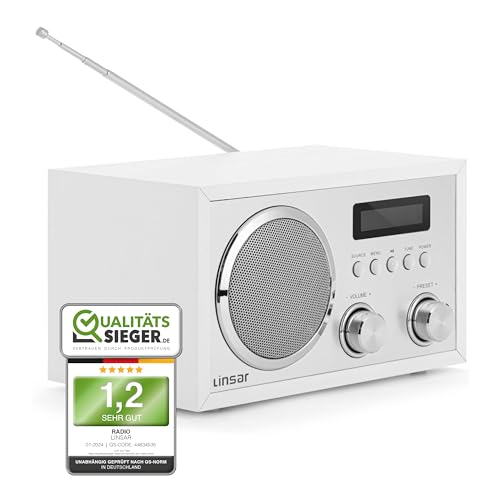 Linsar - DAB Radio mit Bluetooth, AUX-IN, Kopfhörer-Funktion - Nostalgie Retro Design - LCD-Display (weiß) von Linsar