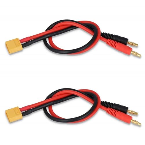 2 Stück XT60 Männlich auf 4mm Bananenstecker Rundstecker RC Ladekabel Adapter mit 30CM 14AWG Silikondraht für RC Hubschrauber Quadcopter Lipo Akku von LinsyRC