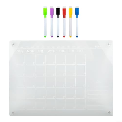 Magnetischer Kühlschrankkalender, transparenter Acryl-Kühlschrankkalender mit 6 wiederbeschreibbaren magnetischen Whiteboard-Stiften für Kühlschrank (A3) von Lioaeust