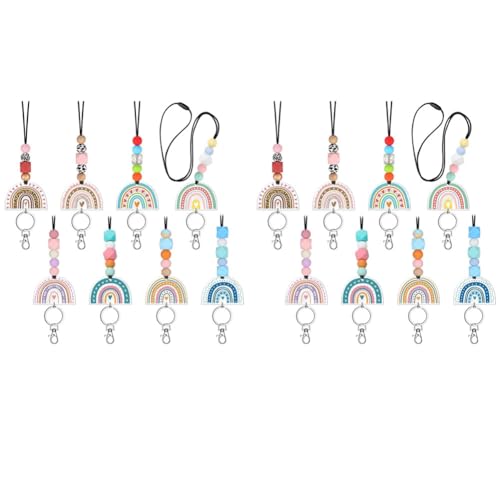 Lioggyet 16 x Schlüsselband für Ausweise und Schlüssel, Acrylkordel mit Regenbogenperlen, niedliche Schlüsselanhänger für Frauen, Ausweisband von Lioggyet