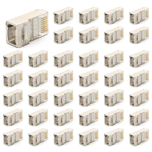 Lioggyet Abgeschirmter RJ45-Steckverbinder CAT5E CAT6 Crimp-Ethernet-Steckverbinder STP 8P8C Modularer Quarzkopfstecker 200 Stueck von Lioggyet