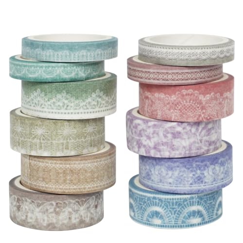 Lioggyet Set mit 12 Rollen Washi-Klebeband mit Spitzenmuster, dekorative Aufkleber aus Papier für Planer, Scrapbooks, Tagebücher, Bastelarbeiten und vieles mehr. Lioggyet Set mit 12 Rollen Washi-Klebeband mit Spitzenmuster, dekorative Aufkleber aus Papier für Planer, Scrapbooks, Tagebücher, Bastelarbeiten und vieles mehr. von Lioggyet