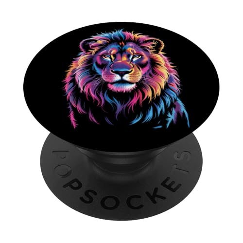 Lion Zoo Day, farbenfroher Tierfreund, Wildtiere, Herren, Damen, Kinder PopSockets Klebender PopGrip Lion Zoo Day, farbenfroher Tierfreund, Wildtiere, Herren, Damen, Kinder PopSockets Klebender PopGrip von LionAxis1