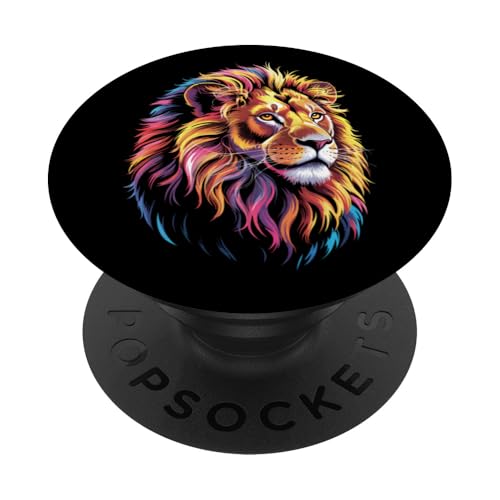 Löwe, Tierliebhaber, bunt, Tierwelt, Zoo-Tag, Herren, Damen, Kinder PopSockets Klebender PopGrip Löwe, Tierliebhaber, bunt, Tierwelt, Zoo-Tag, Herren, Damen, Kinder PopSockets Klebender PopGrip von LionAxis1