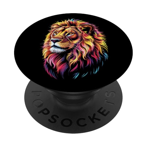 Löwe, Tierliebhaber, bunt, Tierwelt, Zoo-Tag, Herren, Damen, Kinder PopSockets Klebender PopGrip Löwe, Tierliebhaber, bunt, Tierwelt, Zoo-Tag, Herren, Damen, Kinder PopSockets Klebender PopGrip von LionAxis1