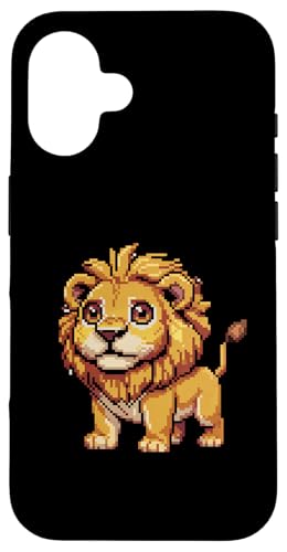 Löwe Pixel Art Retro Spiele Gamer Jungen Mädchen Kinder Hülle für iPhone 16 von LionAxis1