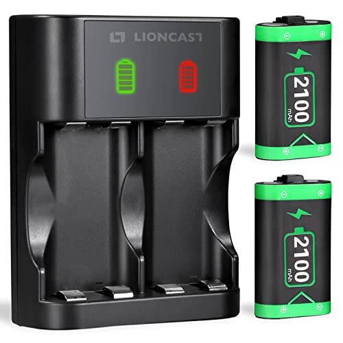 Lioncast Akku für Xbox Controller (2 Akkus), wiederaufladbare Batterie Xbox Controller, Akku Ladestation mit LED-Anzeige (Xbox Series S Controller Akku, Xbox Series X Controller Akku, Xbox Akku) von Lioncast
