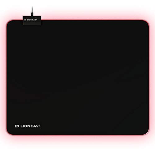 Lioncast Glow RGB Gaming Mauspad (450mm x 355mm, Premium Stoff-Oberfläche, 7 Farben RGB-Beleuchtung mit Farbfluss-Modus, Genähter Rand) von Lioncast