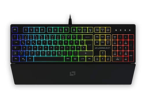 Lioncast LK100 RGB Gaming Keyboard für PC/Laptop/PS4/PS5, 19-Tasten-Rollover Anti-GHOSTING-Funktion, RGB mit 16.8 Millionen Farben, LED, USB, QWERTZ, Tastatur mit Handballenablage von Lioncast