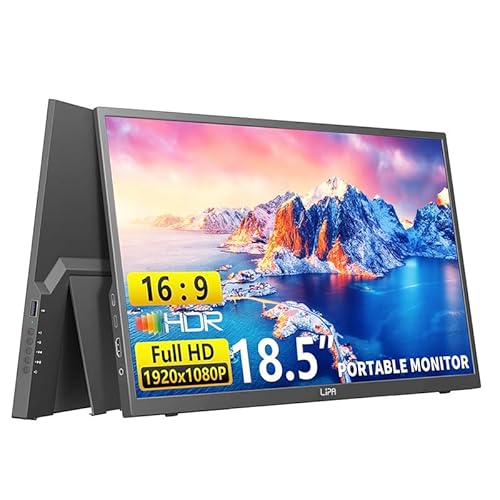 Lipa HDR-80 tragbarer Monitor Full HD 18,5 Zoll - Tragbarer Bildschirm - Computerbildschirm - 100 Hz - HDMI - 2x USB C - Mit Hülle und Kickstand - Freesync - 1920 x 1080 Pixel - Dual Speaker von Lipa