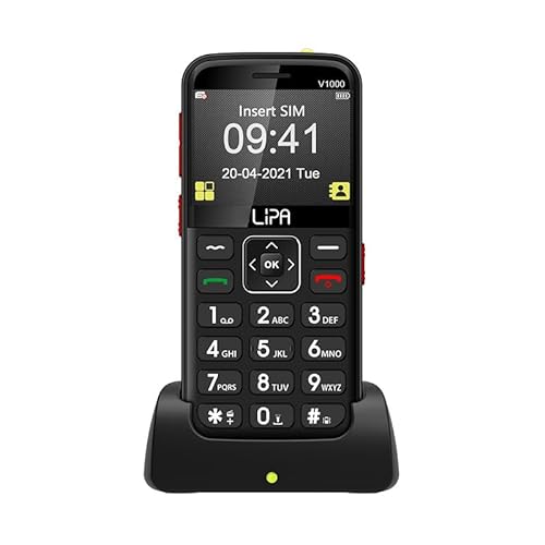 Lipa Uniwa V1000 Senioren Handy 4G - Handy für Senioren - Seniorentelefon - Akku - Bluetooth - Kamera - Handy für ältere Menschen - Mit SOS Notruftaste - 4G-SIM - Dockingstation - FM-Radio von Lipa