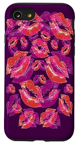 Cover Me In Lipstick Kisses Lippenstift in Rot und Violett Hülle für iPhone SE (2020) / 7 / 8 von Lipstick Kisses Tees And KissMark Gifts by taiche