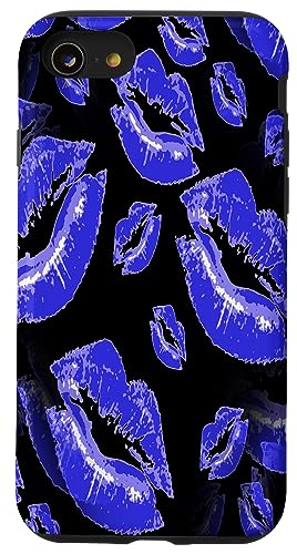 Two Kisses Collided Lip, zärtliches, kräftiges blaues Lippenmuster Hülle für iPhone SE (2020) / 7 / 8 von Lipstick Kisses Tees And KissMark Gifts by taiche