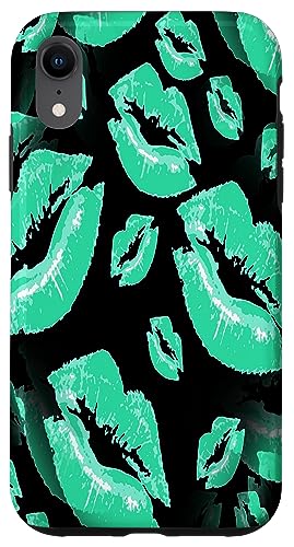 Zärtliches Aqua-Lippenmuster von Two Kisses Collided Lip Hülle für iPhone XR Zärtliches Aqua-Lippenmuster von Two Kisses Collided Lip Hülle für iPhone XR von Lipstick Kisses Tees And KissMark Gifts by taiche