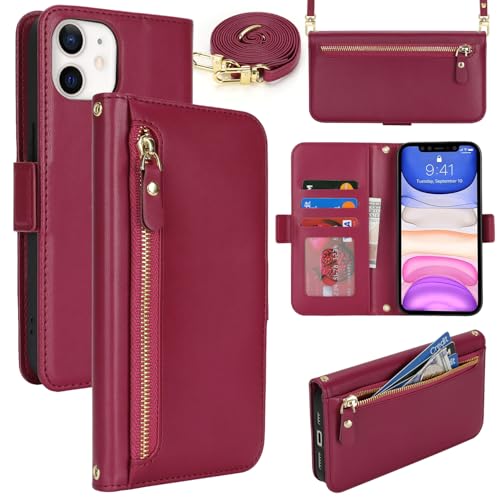 Lipvina Handyhülle für iPhone 11 mit praktischem Band und Kartenfach - stilvolle Klapphülle mit Handykette aus hochwertigem Leder Hülle für iPhone 11 - Rot Lipvina Handyhülle für iPhone 11 mit praktischem Band und Kartenfach - stilvolle Klapphülle mit Handykette aus hochwertigem Leder Hülle für iPhone 11 - Rot von Lipvina