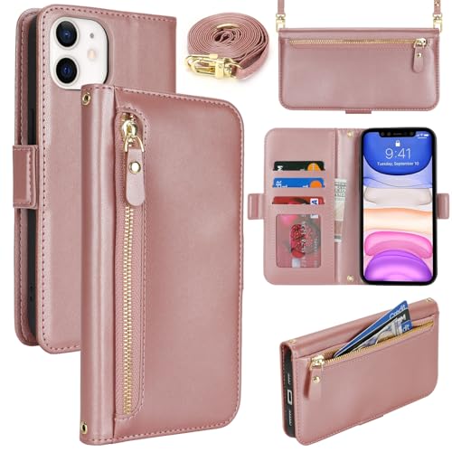 Lipvina Handyhülle für iPhone 11 mit praktischem Band und Kartenfach - stilvolle Klapphülle mit Handykette aus hochwertigem Leder Hülle für iPhone 11 - roségold Lipvina Handyhülle für iPhone 11 mit praktischem Band und Kartenfach - stilvolle Klapphülle mit Handykette aus hochwertigem Leder Hülle für iPhone 11 - roségold von Lipvina