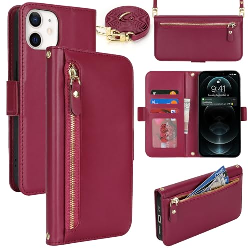 Lipvina Handyhülle für iPhone 12/12 Pro mit praktischem Band und Kartenfach - stilvolle Klapphülle mit Handykette aus hochwertigem Leder Hülle für iPhone 12/12 Pro - Rot Lipvina Handyhülle für iPhone 12/12 Pro mit praktischem Band und Kartenfach - stilvolle Klapphülle mit Handykette aus hochwertigem Leder Hülle für iPhone 12/12 Pro - Rot von Lipvina