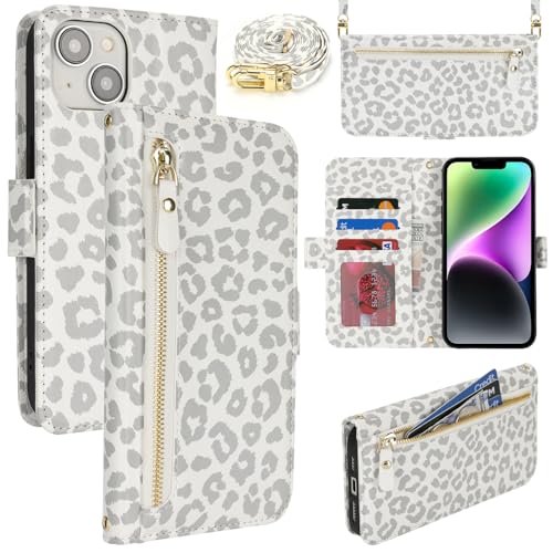 Lipvina Handyhülle für iPhone 13/14 mit praktischem Band und Kartenfach - stilvolle Klapphülle mit Handykette aus hochwertigem Leder Hülle für iPhone 13/14 - Weiße Leoparden Lipvina Handyhülle für iPhone 13/14 mit praktischem Band und Kartenfach - stilvolle Klapphülle mit Handykette aus hochwertigem Leder Hülle für iPhone 13/14 - Weiße Leoparden von Lipvina