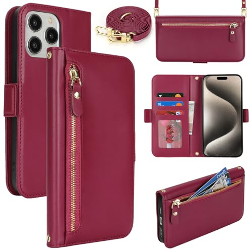 Lipvina Handyhülle für iPhone 15 Pro Max mit praktischem Band und Kartenfach - stilvolle Klapphülle mit Handykette aus hochwertigem Leder Hülle für iPhone 15 Pro Max - Rot Lipvina Handyhülle für iPhone 15 Pro Max mit praktischem Band und Kartenfach - stilvolle Klapphülle mit Handykette aus hochwertigem Leder Hülle für iPhone 15 Pro Max - Rot von Lipvina