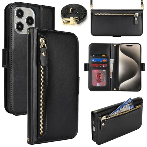 Lipvina Handyhülle für iPhone 15 Pro Max mit praktischem Band und Kartenfach - stilvolle Klapphülle mit Handykette aus hochwertigem Leder Hülle für iPhone 15 Pro Max - Schwarz Lipvina Handyhülle für iPhone 15 Pro Max mit praktischem Band und Kartenfach - stilvolle Klapphülle mit Handykette aus hochwertigem Leder Hülle für iPhone 15 Pro Max - Schwarz von Lipvina